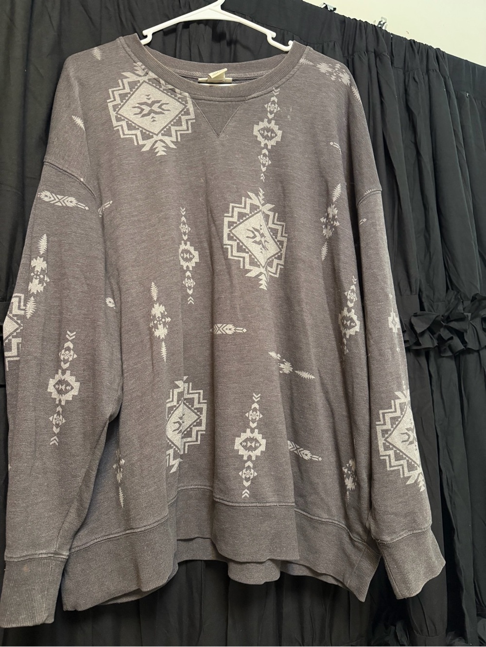 Ariat Gray Crewneck Sweater with Cream Aztec Print